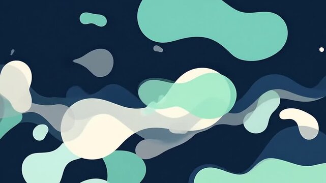 Abstract fluid motion with layered cloud-like shapes in cool shades of teal and navy for a calming visual experience