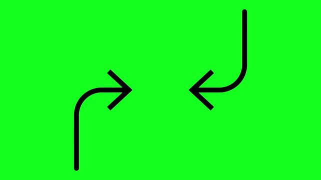 Two opposing arrows point left and right against a solid green background. Simple black lines form curved directional symbols. Ideal for motion graphics or interface design projects
