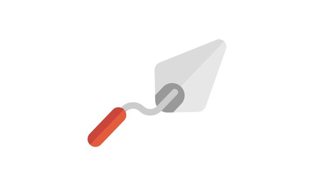 White trowel with orange handle on plain background. Simple, clean design emphasizes tool's shape and function. Perfect for construction, renovation, or DIY projects. Ideal for digital assets