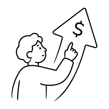 Hand-drawn doodle icon of roi tracking, shown with people, devices, symbols, or interface elements in clean black line art on an isolated background.
