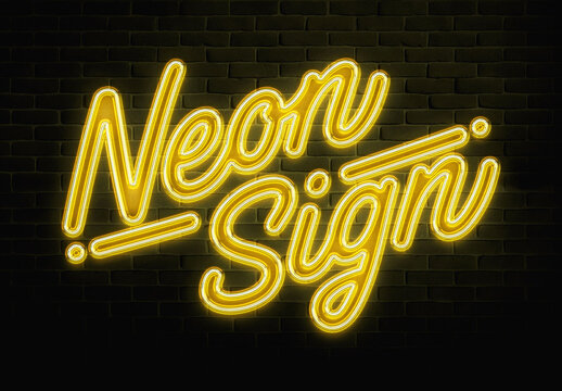 Yellow Neon Sign Text Effect For Poster And Social Media Design