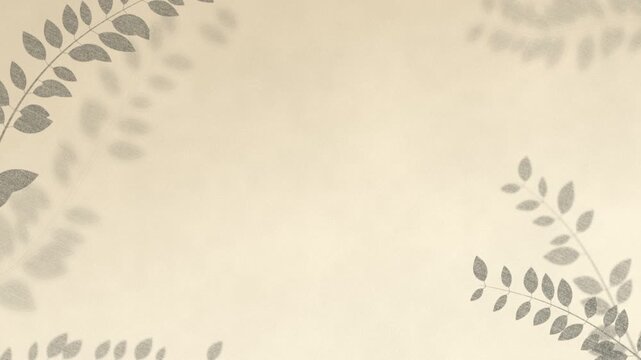 Graphite leaf shadows gently sway over warm textured paper, creating a sunlit botanical background with copy space in a seamless loop