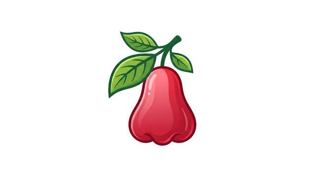 Vector illustration of a fresh red rose apple with green leaves, isolated on a clean white background