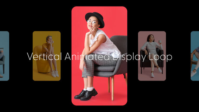 Vertical Animated Displays Loop 2 &ndash; Animated Portrait Displays, Looping Video Screens and Modern Multi Panel Motion Graphics for Vertical Promos and Social Media Videos