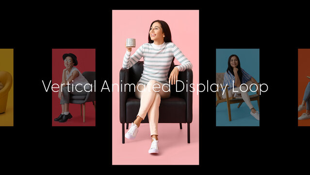 Vertical Animated Displays Loop 1 &ndash; Animated Portrait Displays, Looping Video Screens and Modern Multi Panel Motion Graphics for Vertical Promos and Social Media Videos