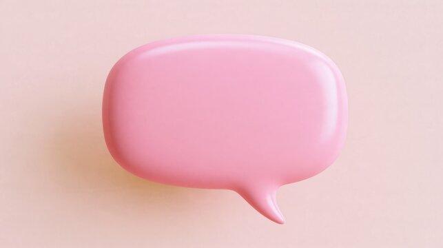 Pink 3D speech bubble on a soft pastel background, minimal communication concept with blank space for text