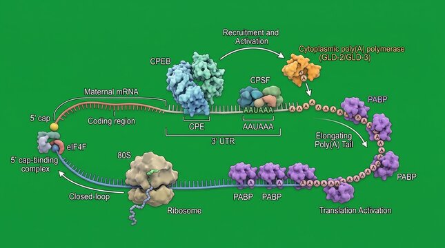 Scientific diagram of CPEB regulating maternal mRNA translation in cells