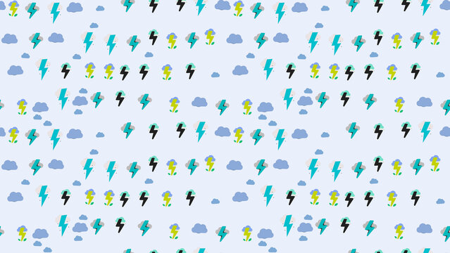 Cartoon lightning bolts and clouds pattern