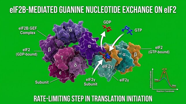 EIF2B mediated guanine nucleotide exchange on eIF2 molecular mechanism