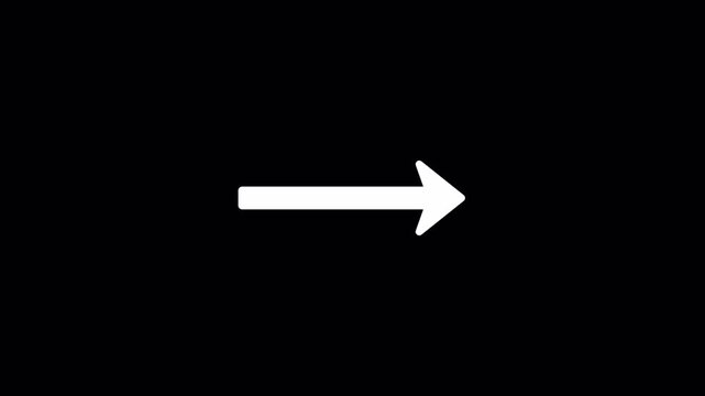 Long slim rightward arrow animating on a black background. Perfect for progress indicators, timeline markers, and sleek directional cues.