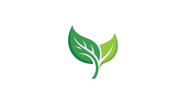 Stylized vector illustration of two green leaves sprouting together, representing growth, nature, sustainability, and eco-friendly concepts