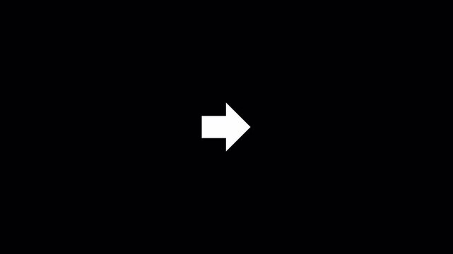 Medium weight sharp head arrow pointing right with reveal animation on black. Perfect for business presentations, infographic directions, and lecture slides.