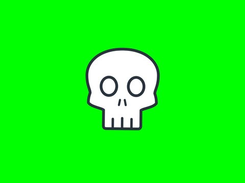 Minimalist outline illustration of a stylized human skull, representing danger, warning, or a spooky Halloween theme on a vibrant green background