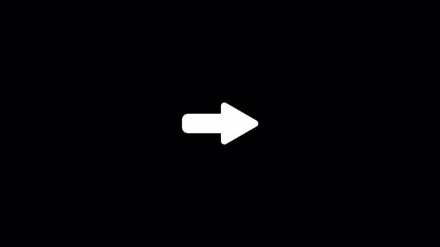 Thick rounded arrow pointing right with smooth reveal on black background. Suitable for friendly navigation cues, onboarding pointers, and tutorial highlights.
