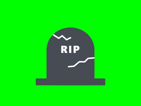 Grey Tombstone Icon with RIP Text on Green Screen Background