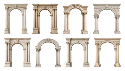 Obraz premium PNG Set of ornate classical stone archway architectural elements, transparent background
