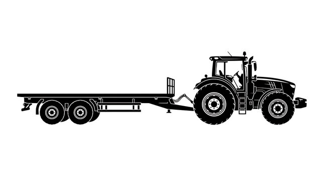 Black agricultural flatbed tractor trailer