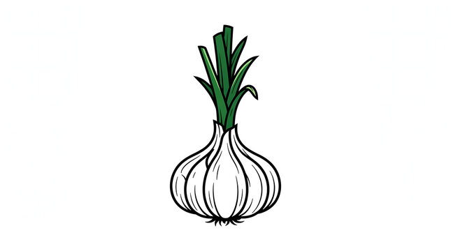 Simple green onion drawing with white roots