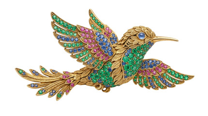 Fototapeta premium Jeweled hummingbird brooch isolated on transparent background