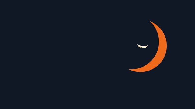 A dark blue background with a sliver of an orange crescent moon and a small white crescent shape above it, evoking a sense of nighttime and celestial beauty