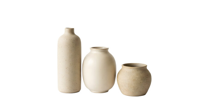 Set of Neutral Ceramic Vases, Modern Beige Pottery Collection, Minimalist Decorative Home Decor Accents for Living Room Styling

