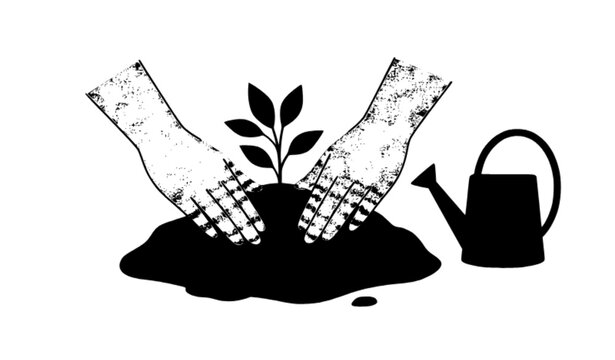 Hands planting green sprout in soil vector illustration for environmental sustainability and eco friendly gardening concept