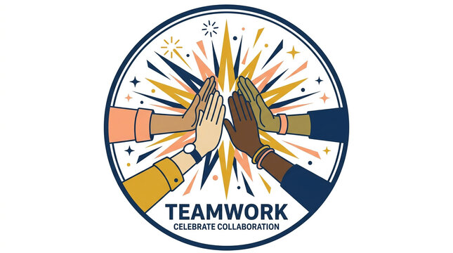 Teamwork and unity high five hands diverse group community concept emblem with teamwork community collaboration partnership cooperation colleagues