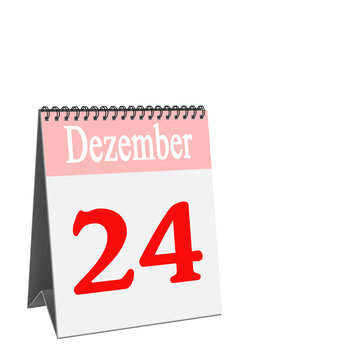 Desk calendar, december 24th, against white background