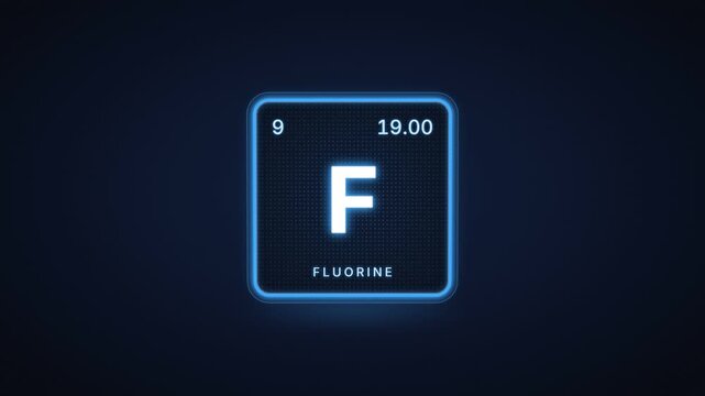 Fluorine chemical element periodic table tile with atomic number 9