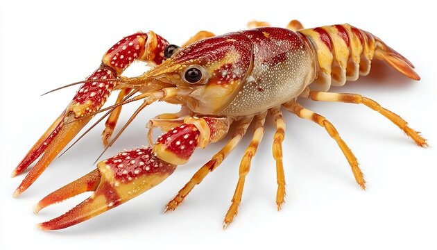 A beautiful bright crayfish isolated on a pure white background with detailed texture and design.