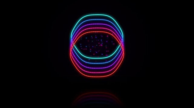 Glowing neon circular conduit with layered wave lines