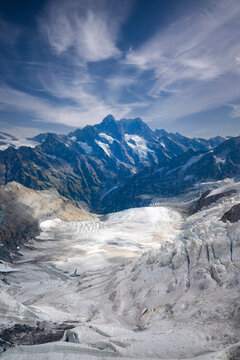 View from Jungfraujoch Ice Glacier of the Swiss Alps