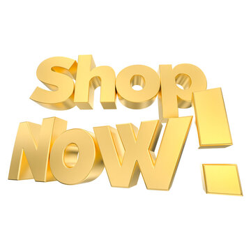 3D gold shop now text sign