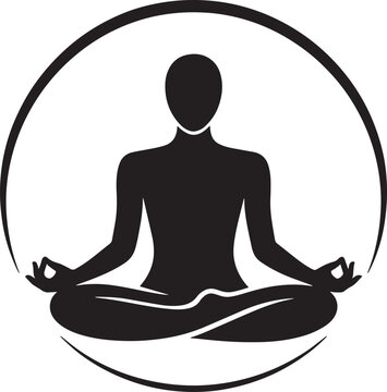 Zen meditation silhouette in lotus pose with circular border for wellness and yoga branding