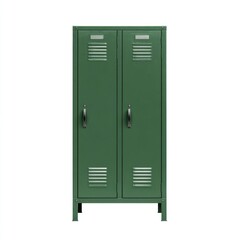 Fototapeta premium Green metal storage locker with double doors isolated on white