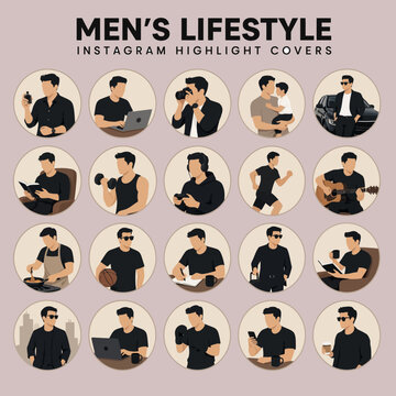 Men's Lifestyle Icon Set for Social Media Highlight Covers