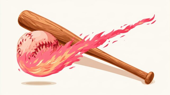 Baseball with fire on white background,Baseball player hitting ball with bat,home run,baseball or t shirt, posters and banner,sport day, Baseball Icon Concept,Vector Template.