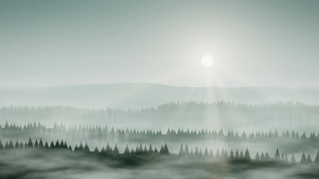 Pacific Northwest Pine Forest Morning Fog Seamless Loop Motion Background