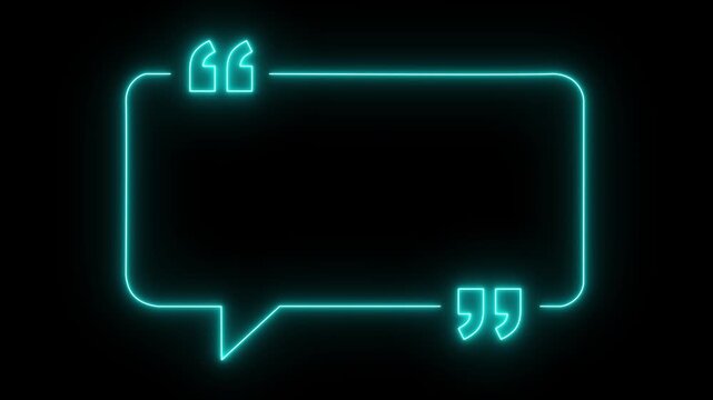 glowing neon Quote frame icon animation neon quote mark. neon Quote box frame. Blank frame. Perfect for social communication, messaging on black background Motion graphics of concept 4k video