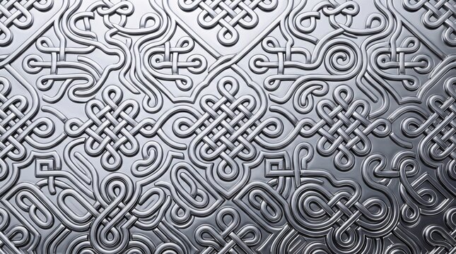 Silver Metallic Texture with Embossed Traditional Knot Pattern
