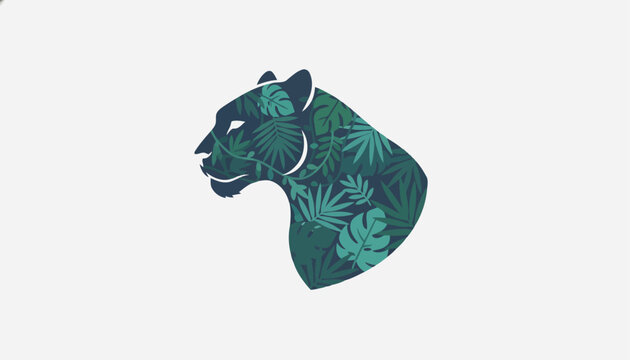 Majestic panther head silhouette filled with intricate tropical jungle leaves and botanical patterns.