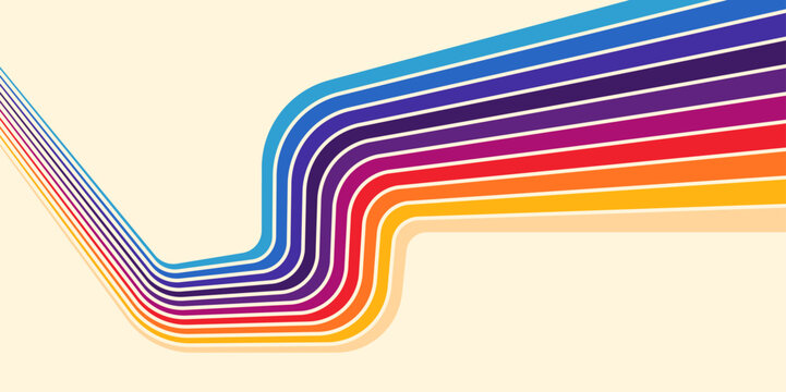 An abstract 1980s style background featuring colorful lines in simple curved style. Vector illustration.