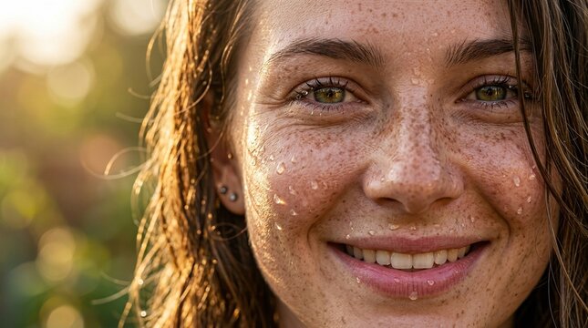 Close-Up Face with Fresh Water Droplets