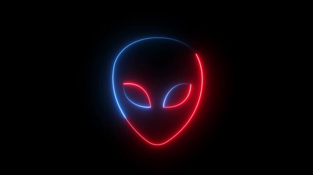 neon Alien head icon animation on black background. Martian head icon animation. Extraterrestrial alien face or head icon symbol. Space alien face animation Motion graphics of concept video