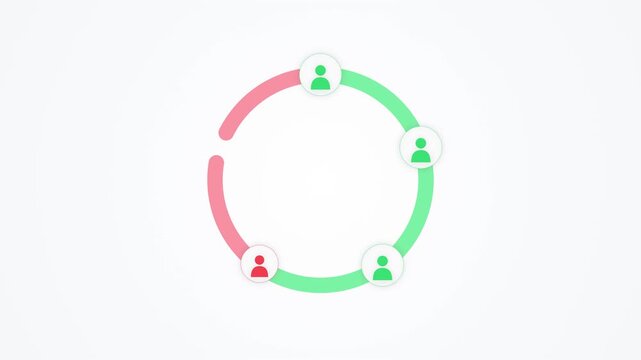 User icons populate a circular graphic, transitioning from red to green segments, culminating with a padlock symbol on a clean white background.