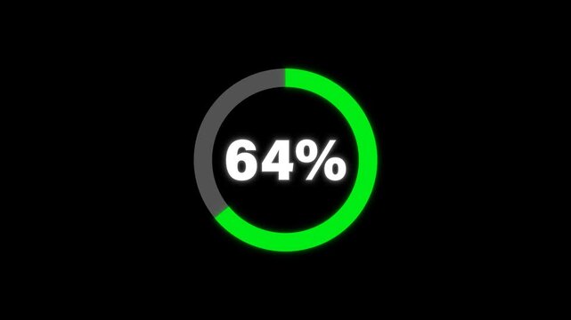 Circular Loading Progress Bar Animation 0 to 64 Percent on Transparent Background with Alpha Channel. Circle Loading icon animation. Loading progress bar loading animation. Progress Bar Animation.
