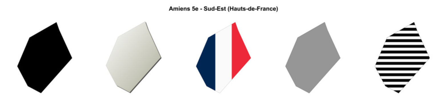 Amiens 5e - Sud-Est (Hauts-de-France) blank outline map set