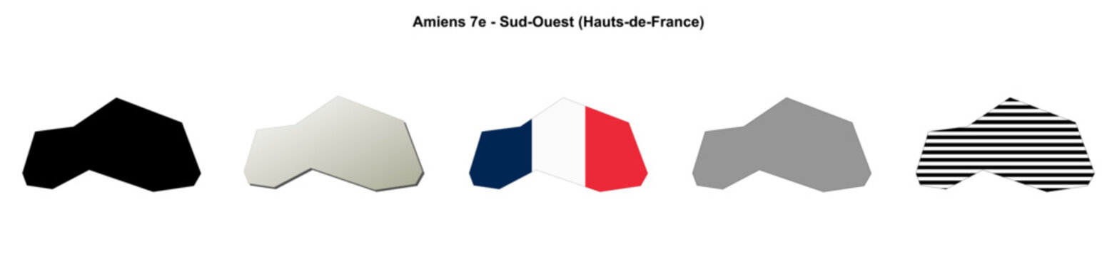 Amiens 7e - Sud-Ouest (Hauts-de-France) blank outline map set
