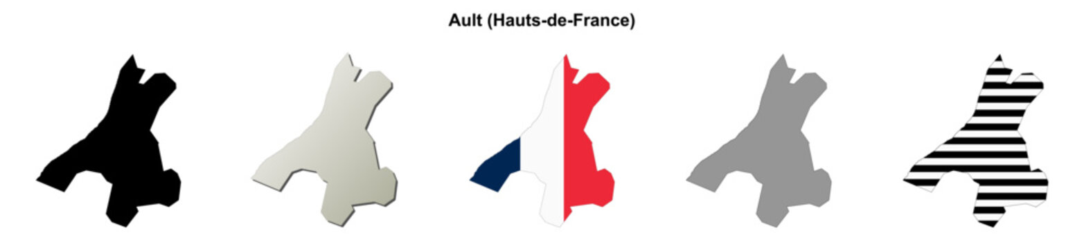 Ault (Hauts-de-France) blank outline map set