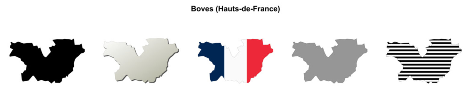 Boves (Hauts-de-France) blank outline map set